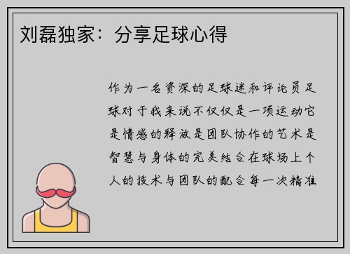 刘磊独家：分享足球心得
